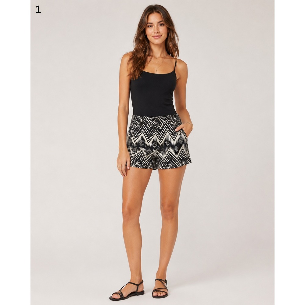 J. Crew Shorts‎ Womens 00 Black Beige Cotton Tribal Print Pockets NWOT